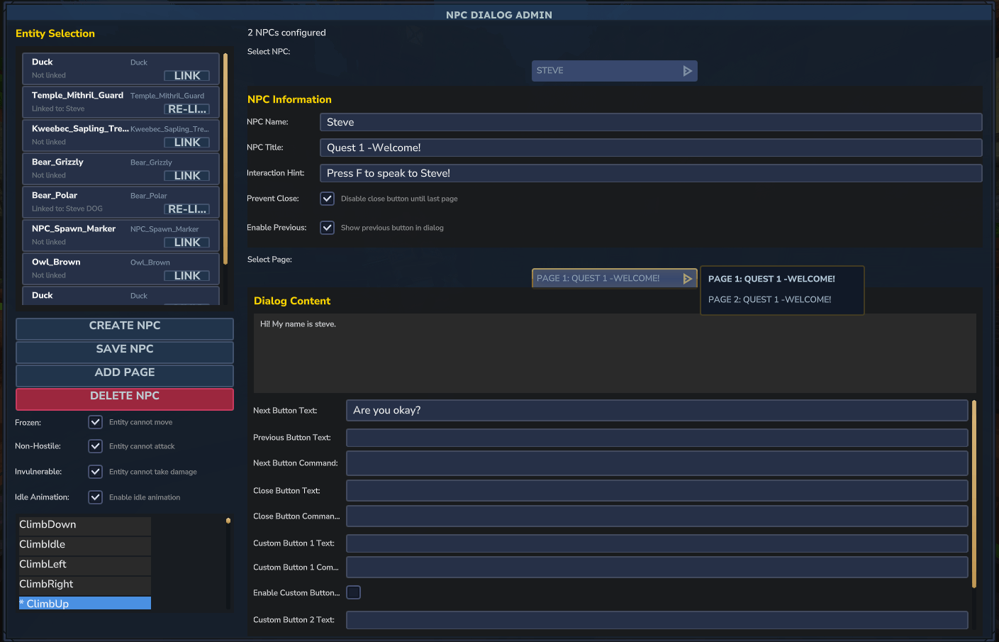 NPC Dialog admin UI extra view